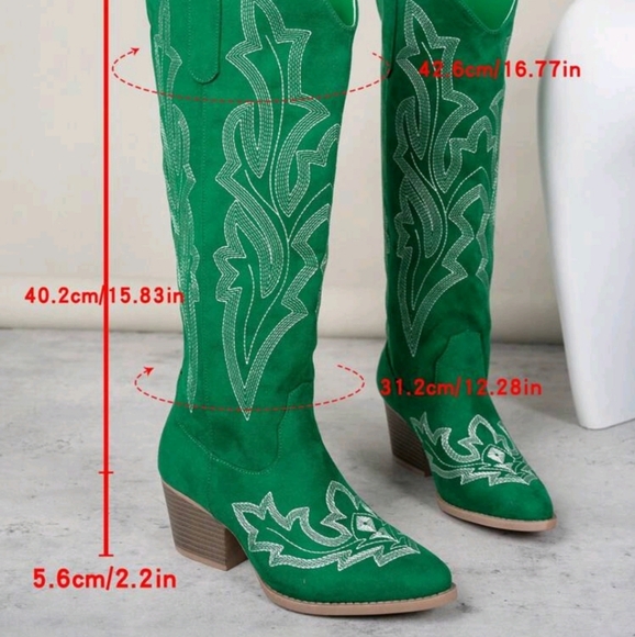 NEW WOMENS SLIP-ON WEDGE HEEL EMBROIDERY PATTERN COWGIRL BOOTS 👢 - Picture 7 of 8